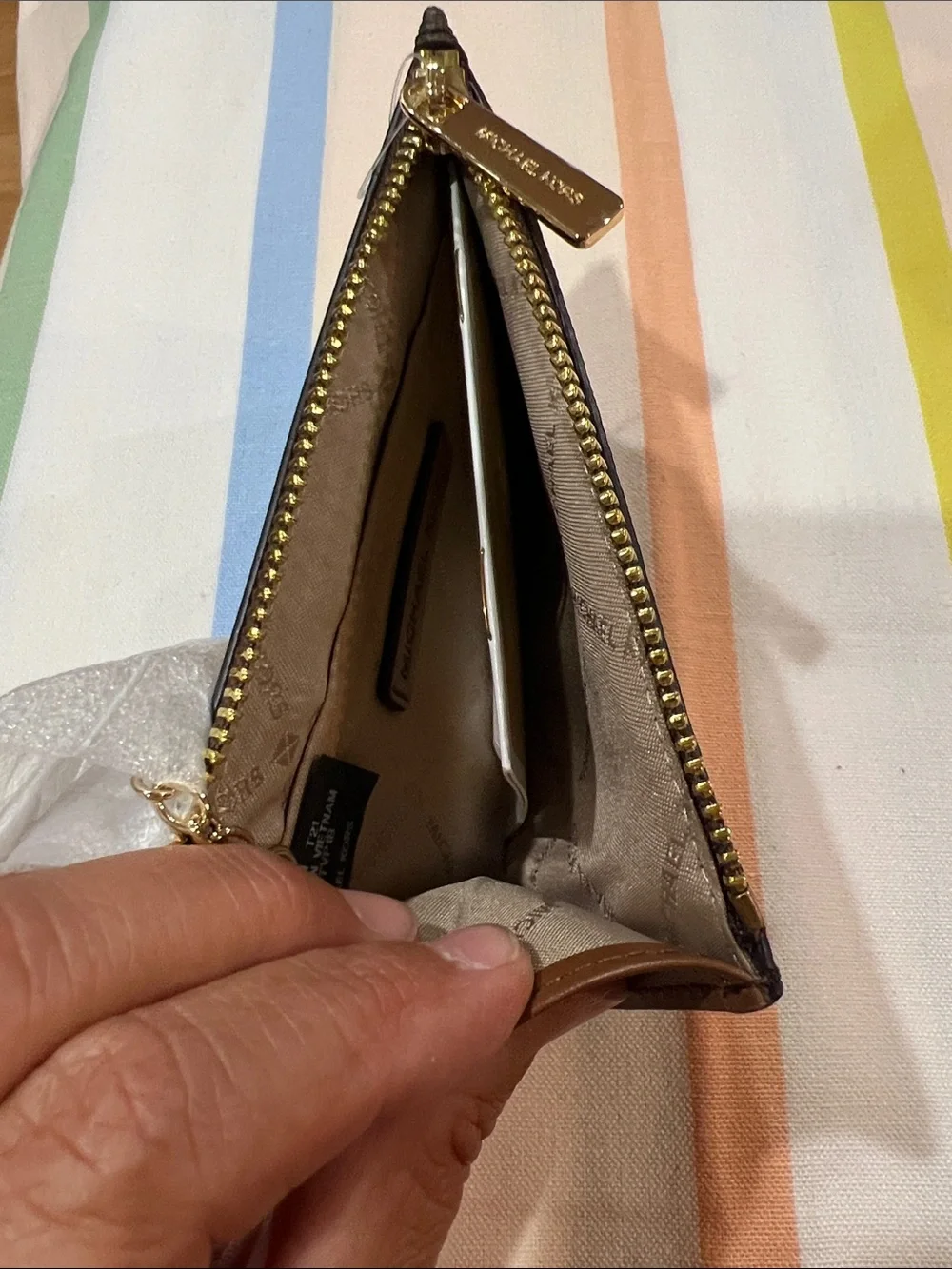 Michael Kors Dark Brown Signature Zip Card Pouch